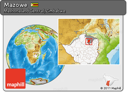 Physical Location Map of Mazowe, highlighted country, highlighted parent region