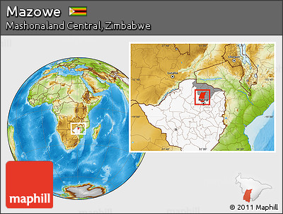 Physical Location Map of Mazowe, highlighted country, highlighted parent region