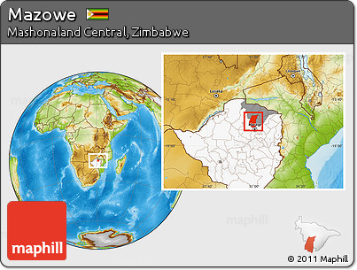Physical Location Map of Mazowe, highlighted country, highlighted parent region