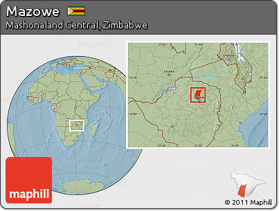 Savanna Style Location Map of Mazowe, hill shading