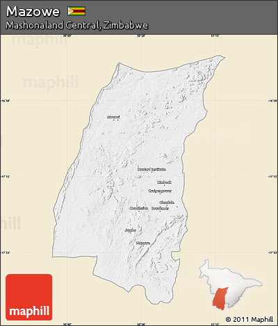 Classic Style Map of Mazowe, single color outside