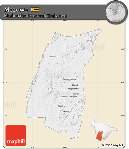 Classic Style Map of Mazowe, single color outside