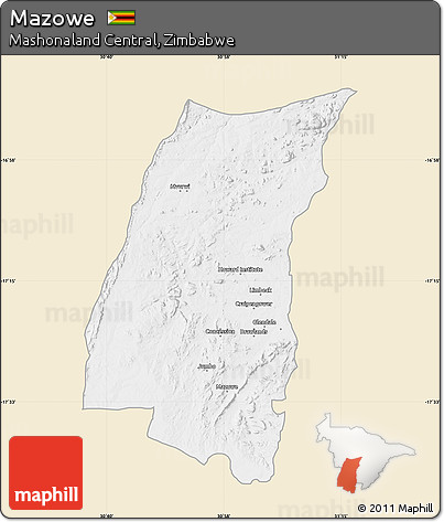 Classic Style Map of Mazowe, single color outside