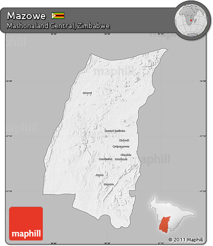 Gray Map of Mazowe, single color outside