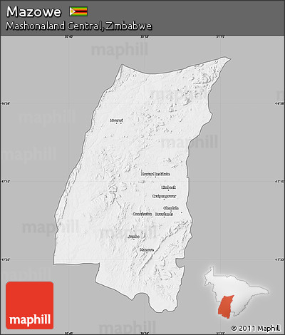 Gray Map of Mazowe, single color outside