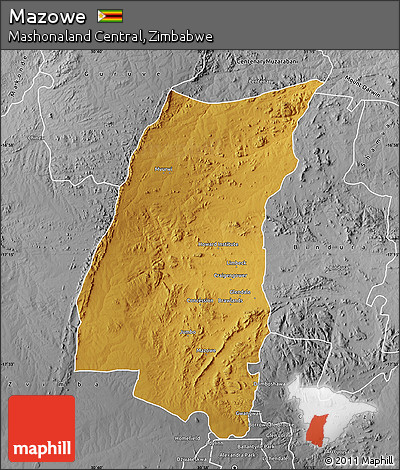 Physical Map of Mazowe, desaturated