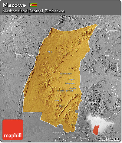 Physical Map of Mazowe, desaturated