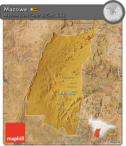 Physical Map of Mazowe, satellite outside