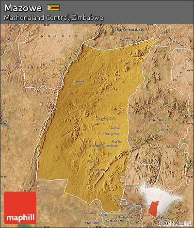 Physical Map of Mazowe, satellite outside