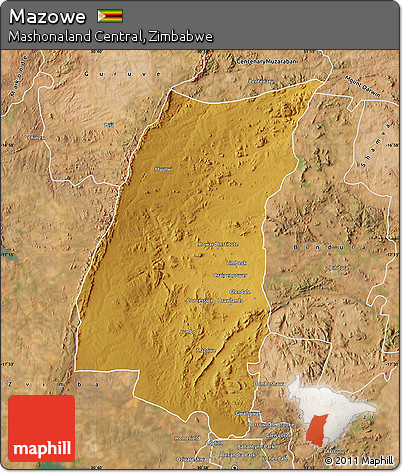 Physical Map of Mazowe, satellite outside