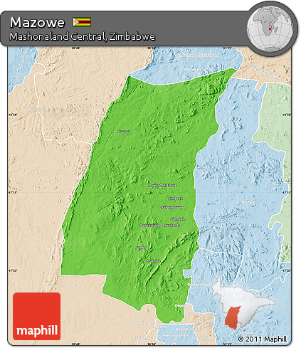 Political Map of Mazowe, lighten