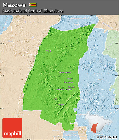 Political Map of Mazowe, lighten