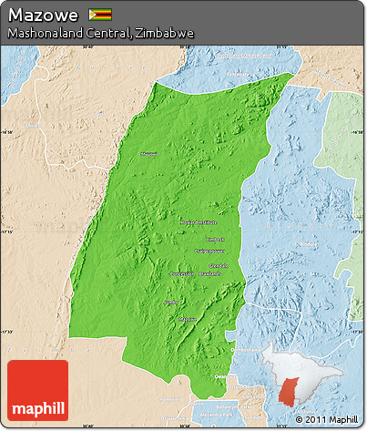 Political Map of Mazowe, lighten