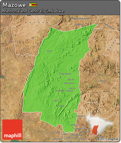 Political Map of Mazowe, satellite outside