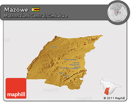 Physical Panoramic Map of Mazowe, cropped outside