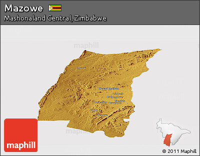 Physical Panoramic Map of Mazowe, cropped outside
