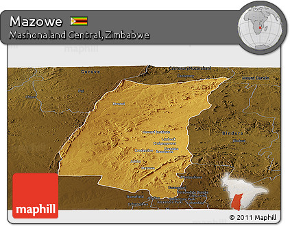 Physical Panoramic Map of Mazowe, darken