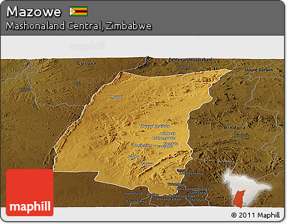 Physical Panoramic Map of Mazowe, darken