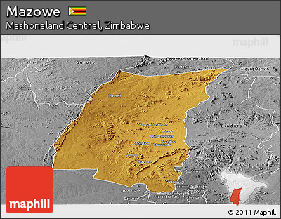 Physical Panoramic Map of Mazowe, desaturated