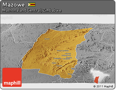 Physical Panoramic Map of Mazowe, desaturated