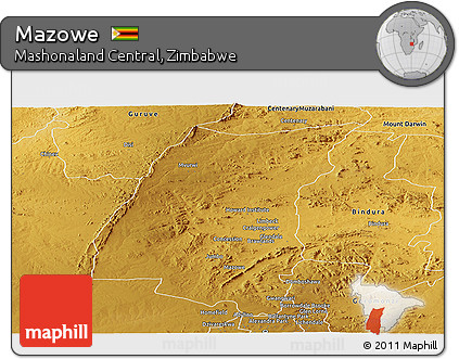 Physical Panoramic Map of Mazowe