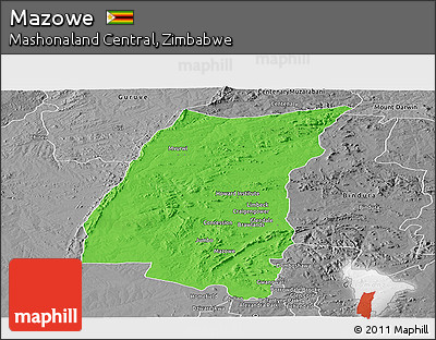 Political Panoramic Map of Mazowe, desaturated