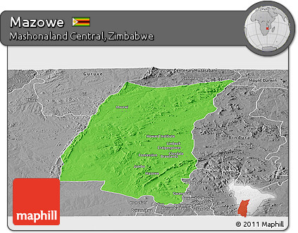 Political Panoramic Map of Mazowe, desaturated