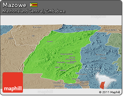 Political Panoramic Map of Mazowe, semi-desaturated