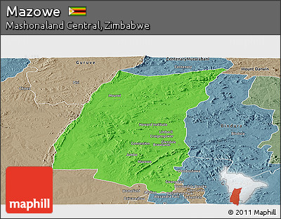 Political Panoramic Map of Mazowe, semi-desaturated