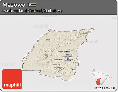 Shaded Relief Panoramic Map of Mazowe, cropped outside