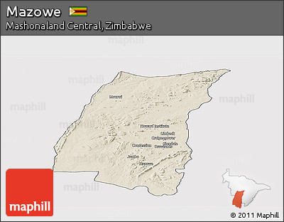 Shaded Relief Panoramic Map of Mazowe, cropped outside