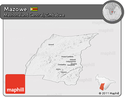 Silver Style Panoramic Map of Mazowe, single color outside