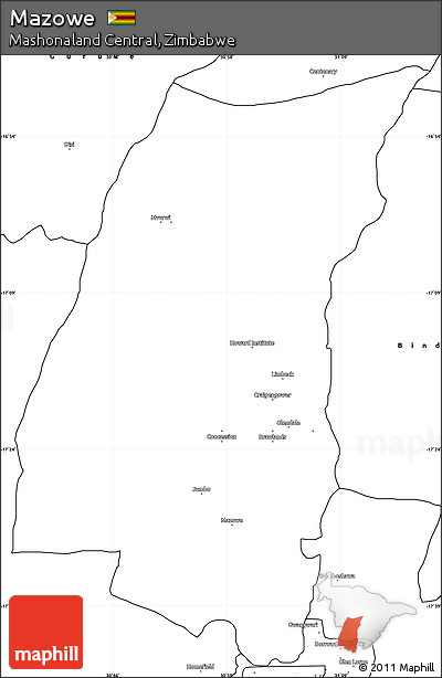 Blank Simple Map of Mazowe