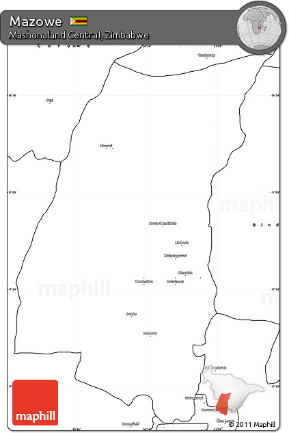 Blank Simple Map of Mazowe