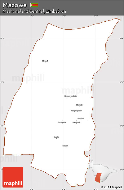 Classic Style Simple Map of Mazowe, cropped outside