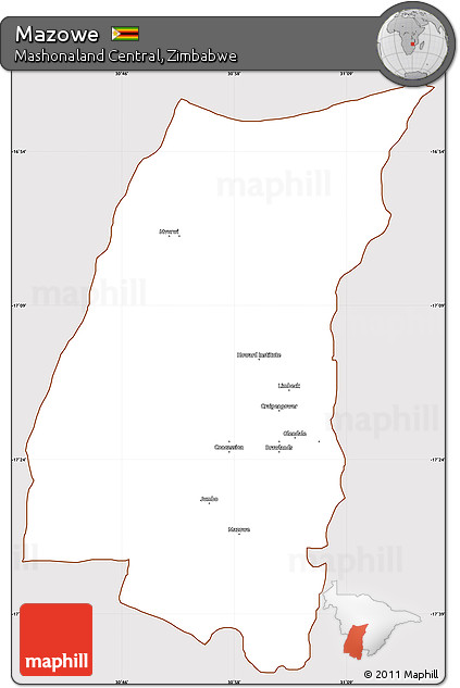 Classic Style Simple Map of Mazowe, cropped outside