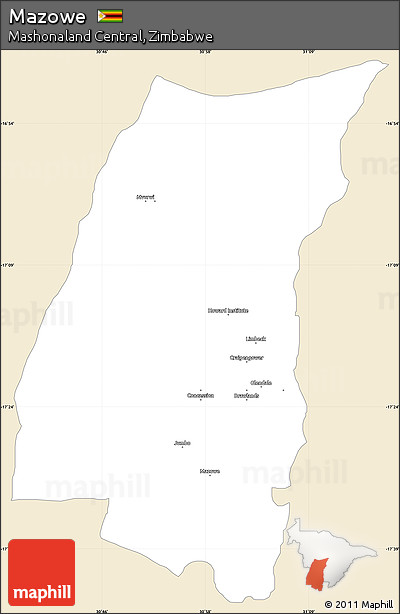 Classic Style Simple Map of Mazowe, single color outside