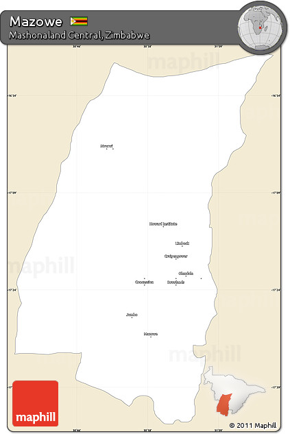 Classic Style Simple Map of Mazowe, single color outside