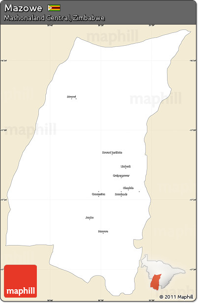 Classic Style Simple Map of Mazowe, single color outside