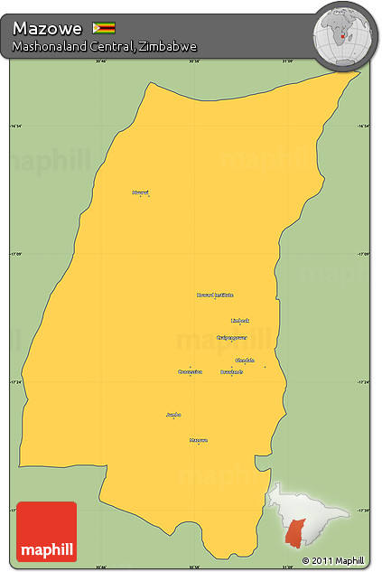 Savanna Style Simple Map of Mazowe, cropped outside