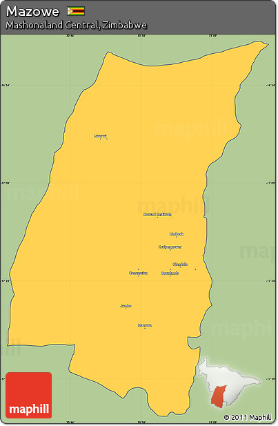Savanna Style Simple Map of Mazowe, cropped outside