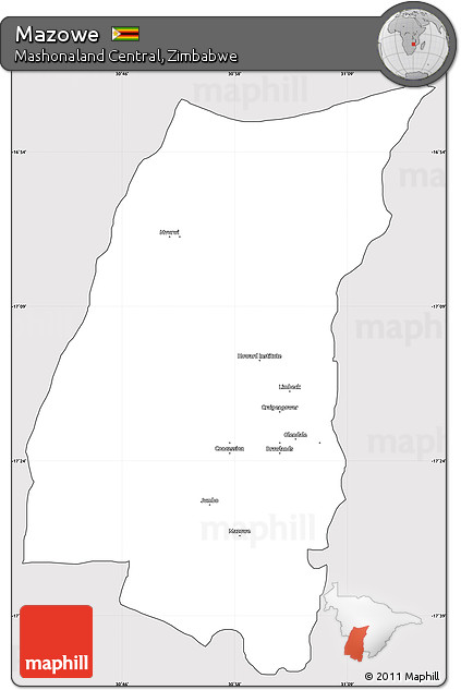 Silver Style Simple Map of Mazowe, cropped outside
