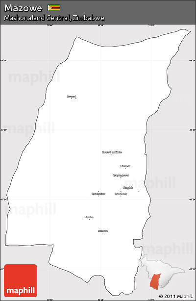 Silver Style Simple Map of Mazowe, cropped outside