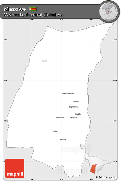 Silver Style Simple Map of Mazowe, single color outside