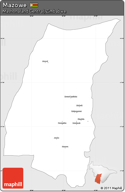 Silver Style Simple Map of Mazowe, single color outside