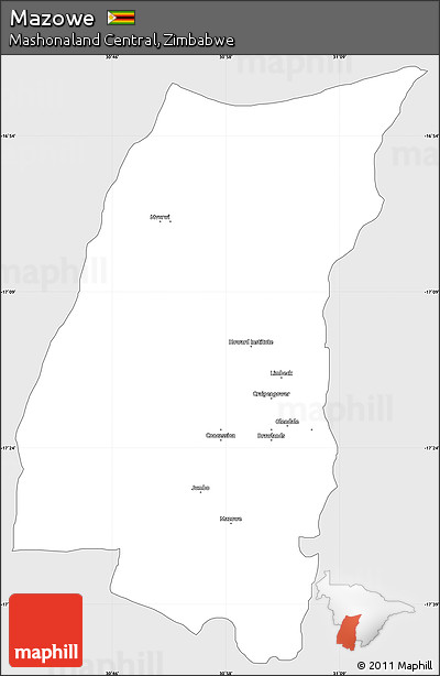 Silver Style Simple Map of Mazowe, single color outside