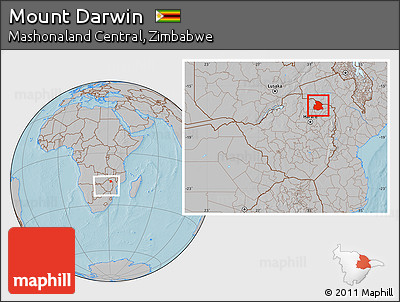 Gray Location Map of Mount Darwin, within the entire country, hill shading
