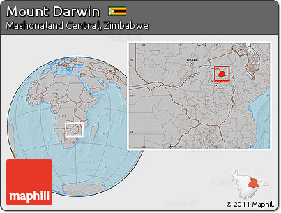 Gray Location Map of Mount Darwin, within the entire country, hill shading
