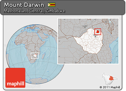 Gray Location Map of Mount Darwin, highlighted country, within the entire country, hill shading