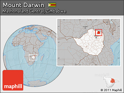 Gray Location Map of Mount Darwin, highlighted country, within the entire country, hill shading